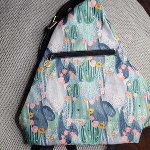Butterfly Black Cactus Floral Sling Backpack Crossbody Blue Green Desert Print